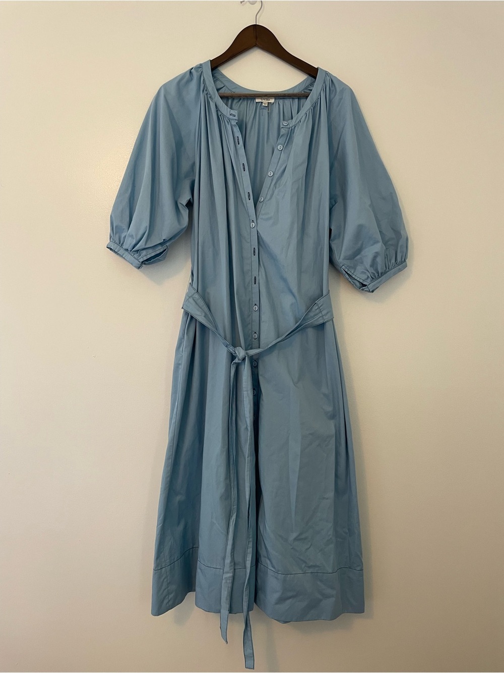 Tyler Boe Blue Genivive Belted Coastal Old Money Cotton Vacation Midi Dress